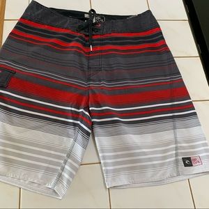 Rip Curl Red Gray Striped Swim Trunks